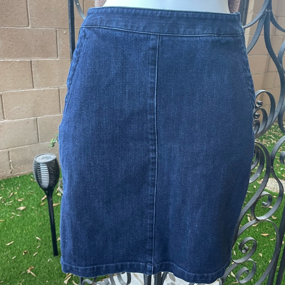 Womens Banana Republic Pencil Straight Dark Wash Denim Jean Skirt with Pockets 4 - Picture 3 of 16